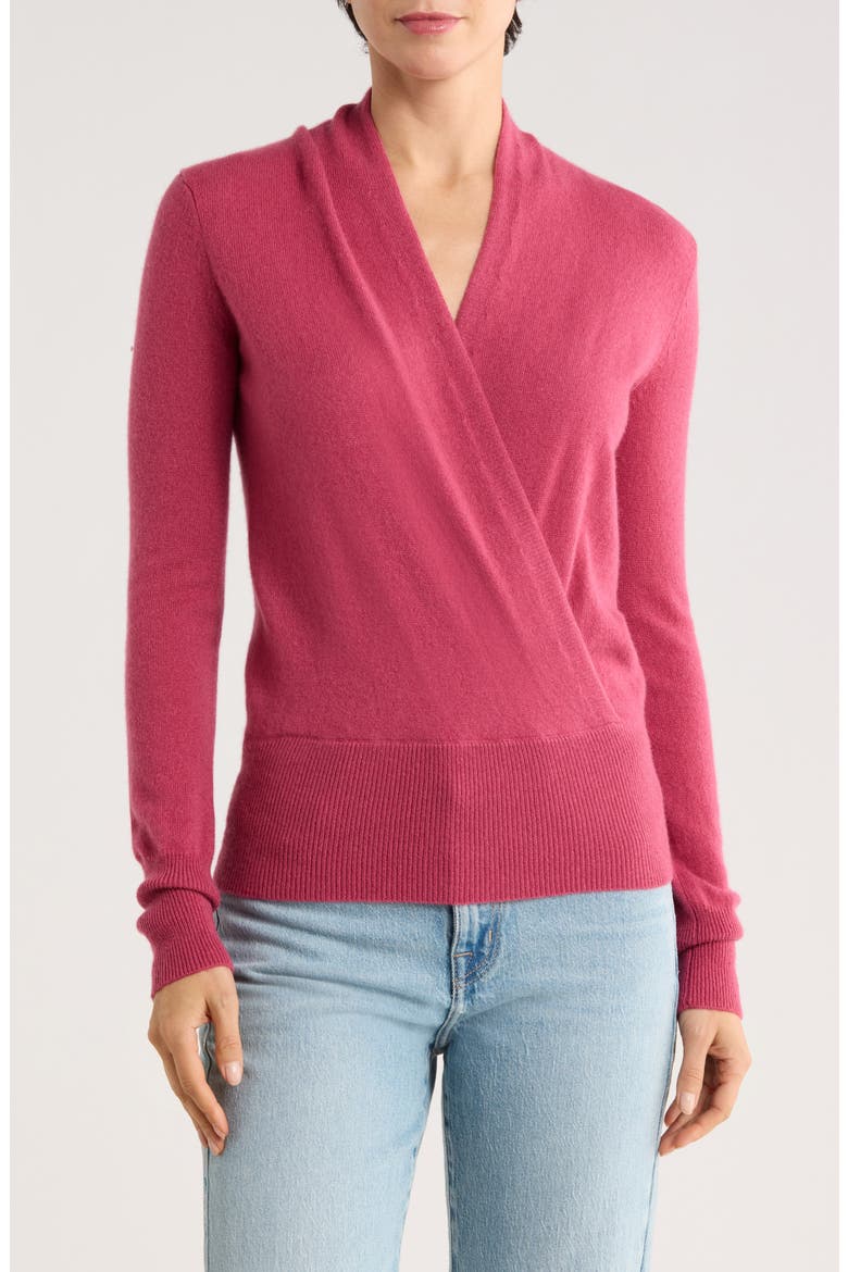 Cashmere Faux Wrap Sweater, Main, color, MEDIUM PINK