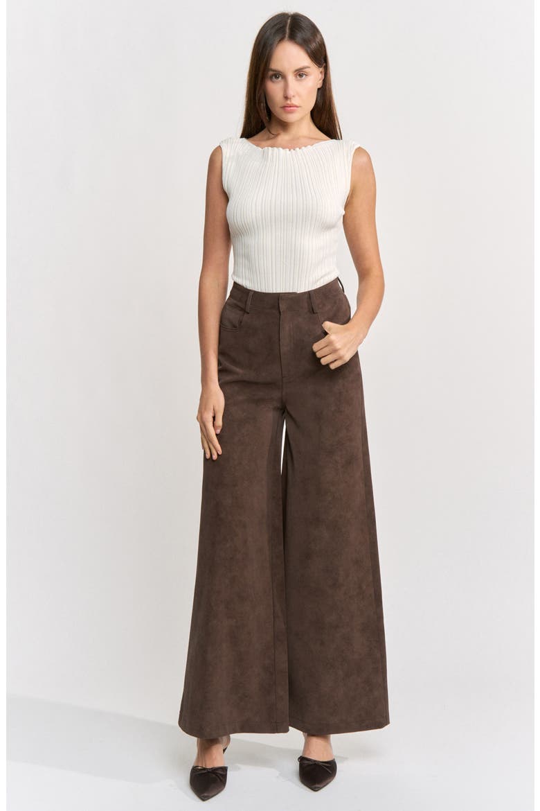 Pauline Wide Leg Faux Leather Pants, Alternate, color, DARK BROWN