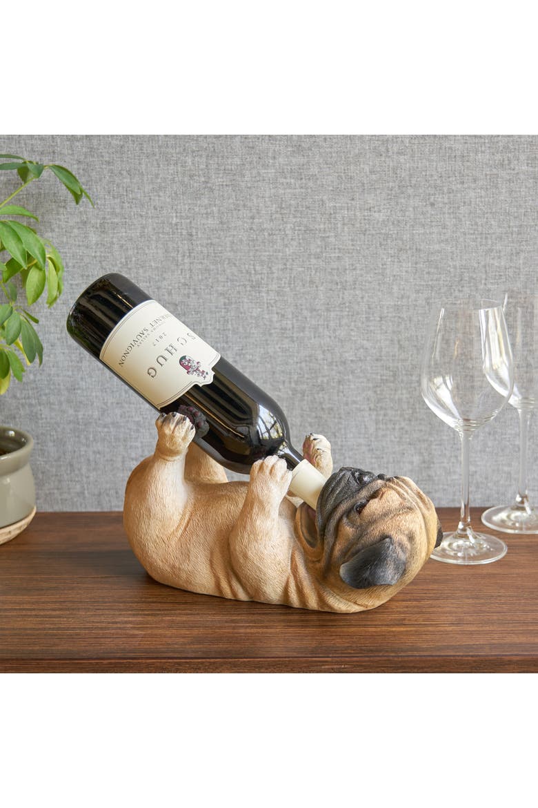 Pug Wine Bottle Holder, Alternate, color, Brown