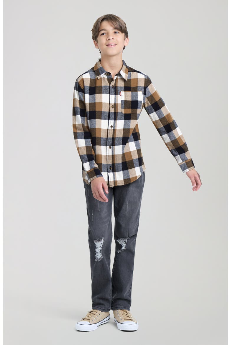 Kids' Buffalo Check Flannel Shirt, Alternate, color, JET BLACK