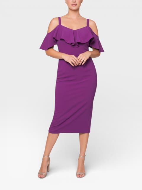Marcella Off the Shoulder Ruffle Midi Dress