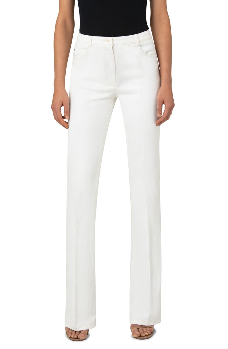 Akris punto Faye Pintucked Bootcut Stretch Denim Jeans, Main, color, 012-Cream