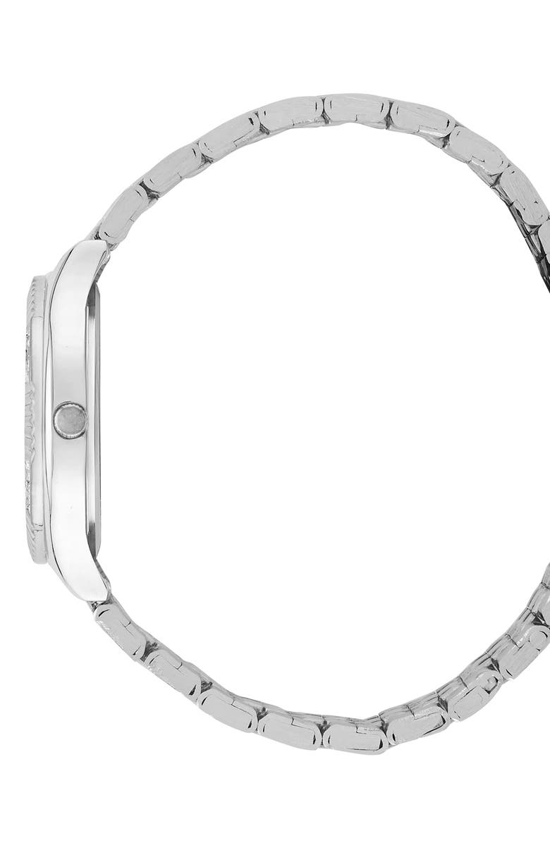 BCBG Fluted Mother-of-Pearl & Crystal Bracelet Watch, 33mm, Alternate, color, Silver