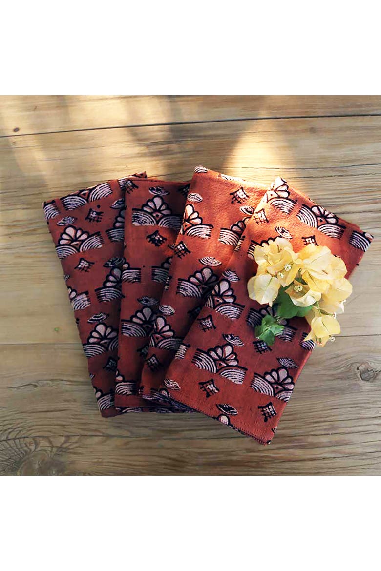Cotton Dining Napkins (Set of 4) - Topha, Alternate, color, Red & Natural