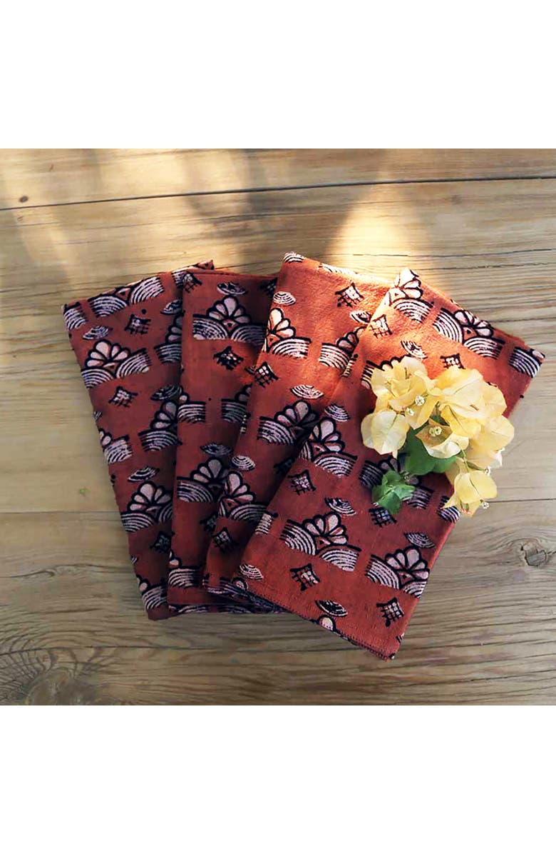 Ichcha Cotton Dining Napkins (Set of 4) - Topha, Alternate, color, Red & Natural