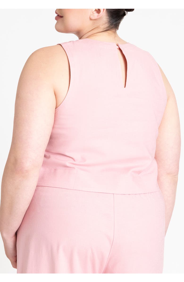 ELOQUII Linen-Blend Boxy Scoop Neck Crop Tank, Alternate, color, White