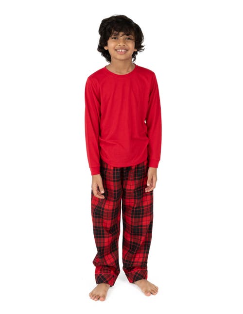Leveret Kids Flannel Printed Holiday Pajama Set In Red
