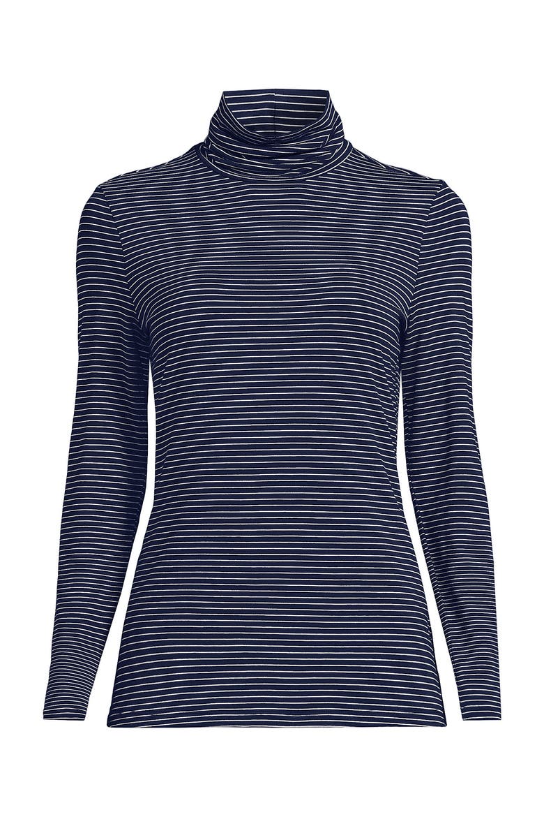 Lightweight Jersey Skimming Long Sleeve Turtleneck, Alternate, color, Deep Sea Navy Thin Stripe