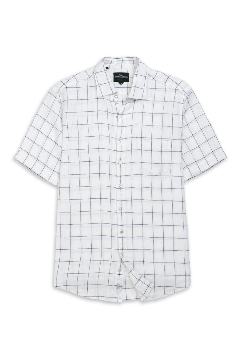 Avonden Check Short Sleeve Linen Button-Up Shirt, Alternate, color, IVORY