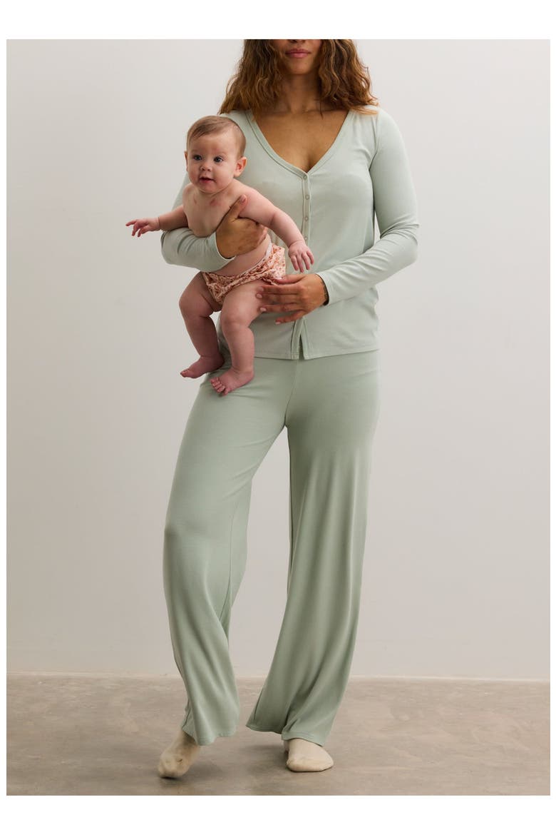 The Softest Rib Over Under Relaxed Pant, Alternate, color, Sage