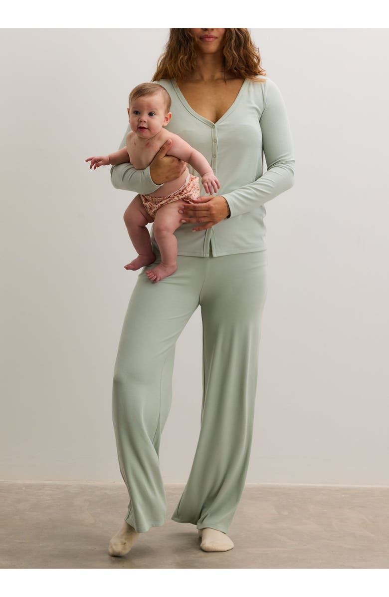 HATCH Collection The Softest Rib Over Under Relaxed Pant, Alternate, color, Sage