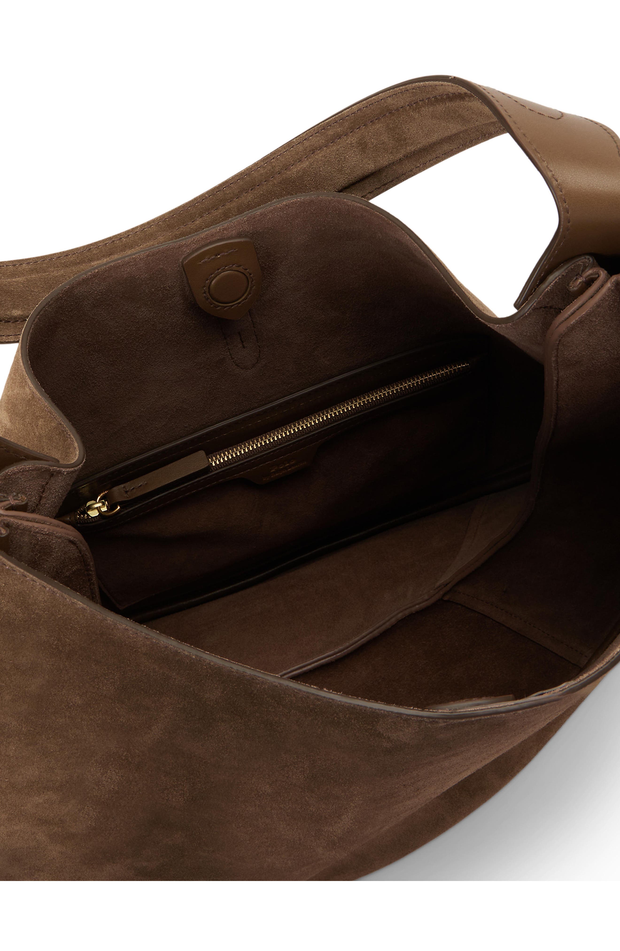 Polo ID Suede Shoulder Bag, Alternate, color, GINGERBREAD