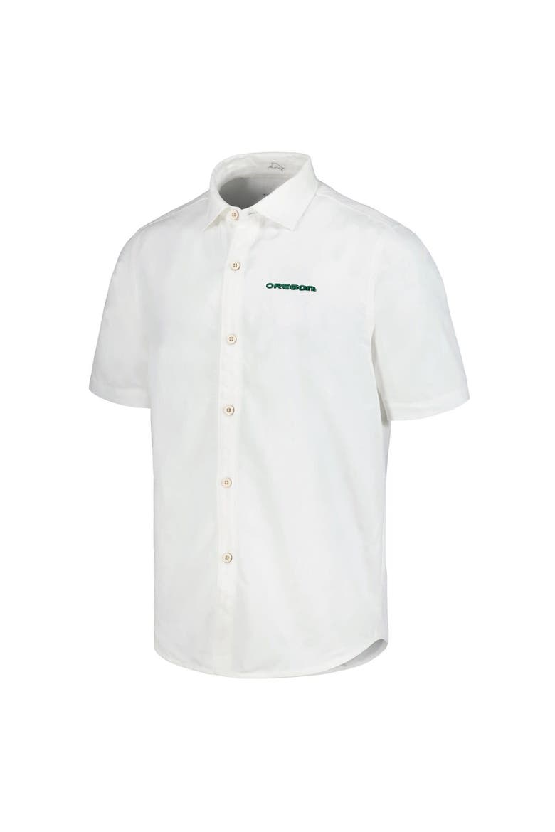 Men's Tommy Bahama White Oregon Ducks Coconut Point Palm Vista IslandZone Camp Button-Up Shirt, Alternate, color, White
