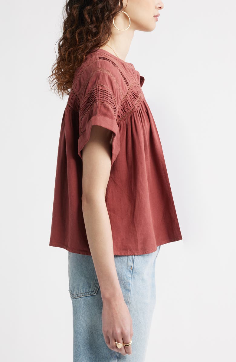 Treasure & Bond Pintuck Linen Blend Popover Top, Alternate, color, Brown Sable