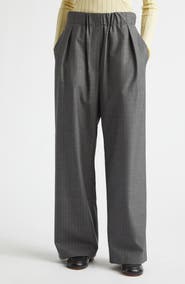 Jil Sander Pleated Pinstripe Elastic Waist Wool Wide Leg Pants