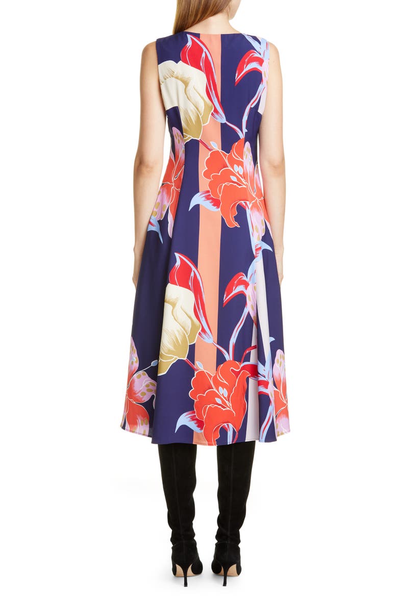 Large Lily Print Crepe Midi Dress, Alternate, color, NAVY