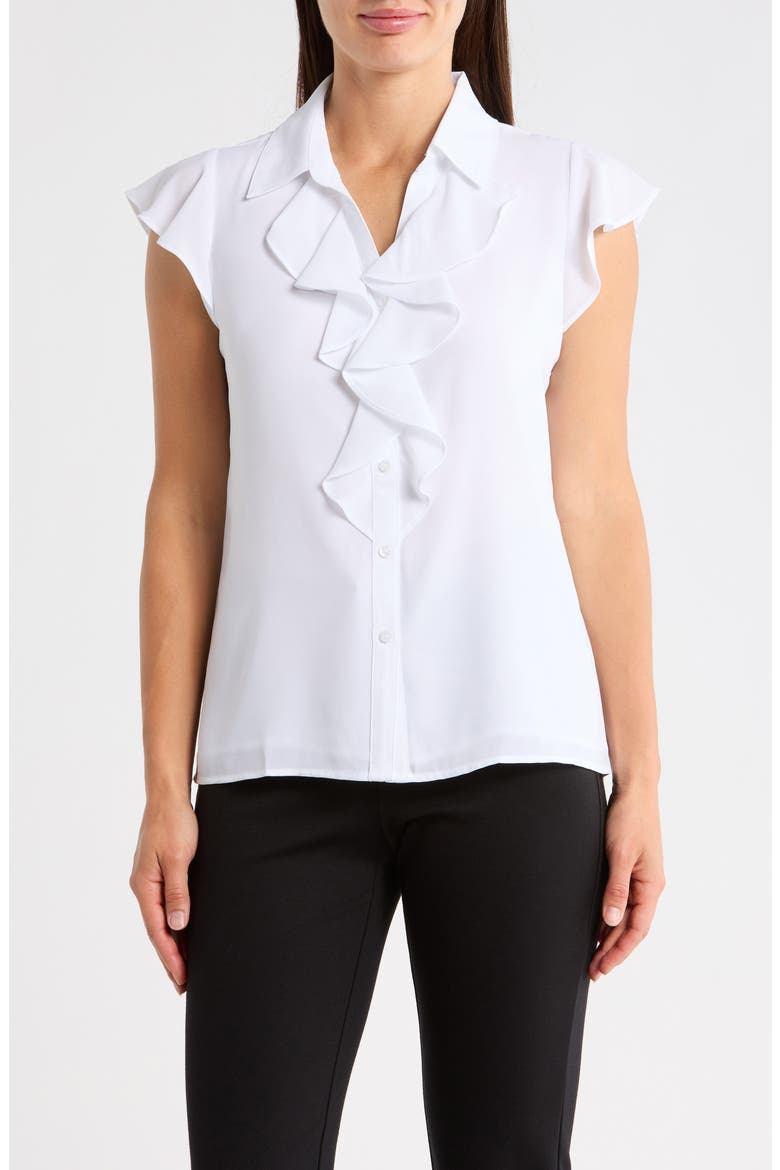 Ruffle Woven Top, Main, color, WHITE