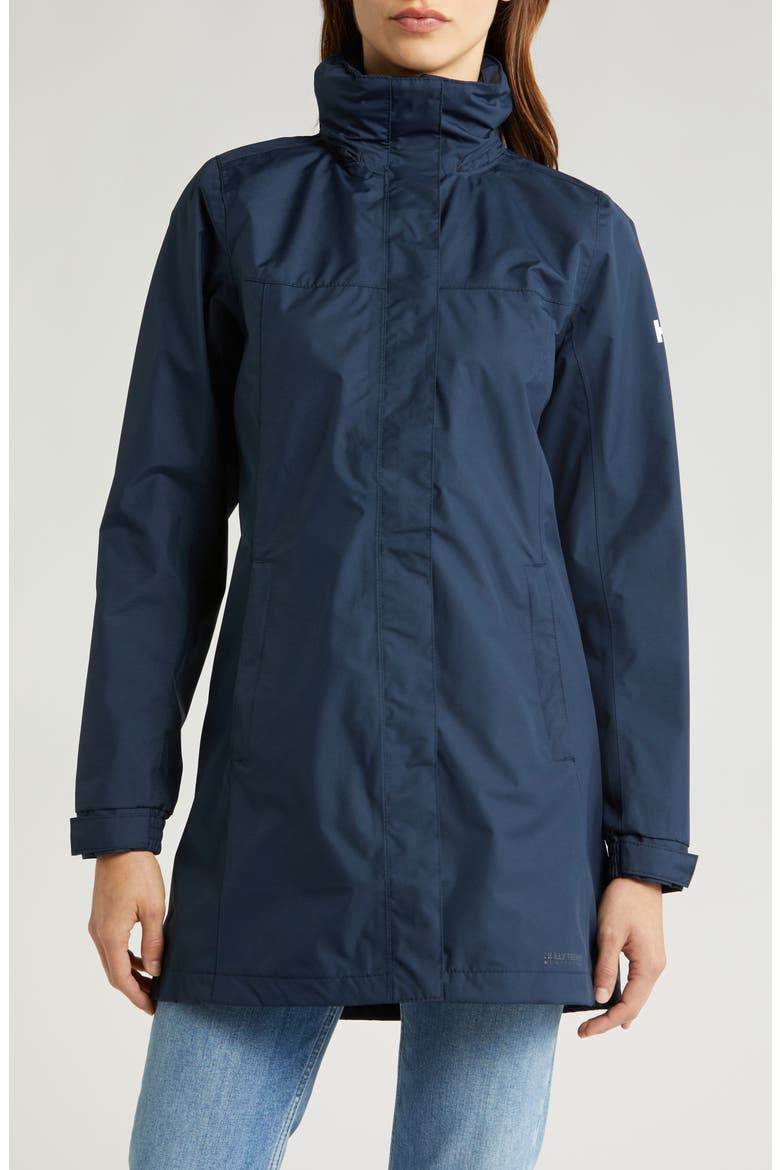 Aden Waterproof Hooded Longline Rain Jacket, Alternate, color, NAVY