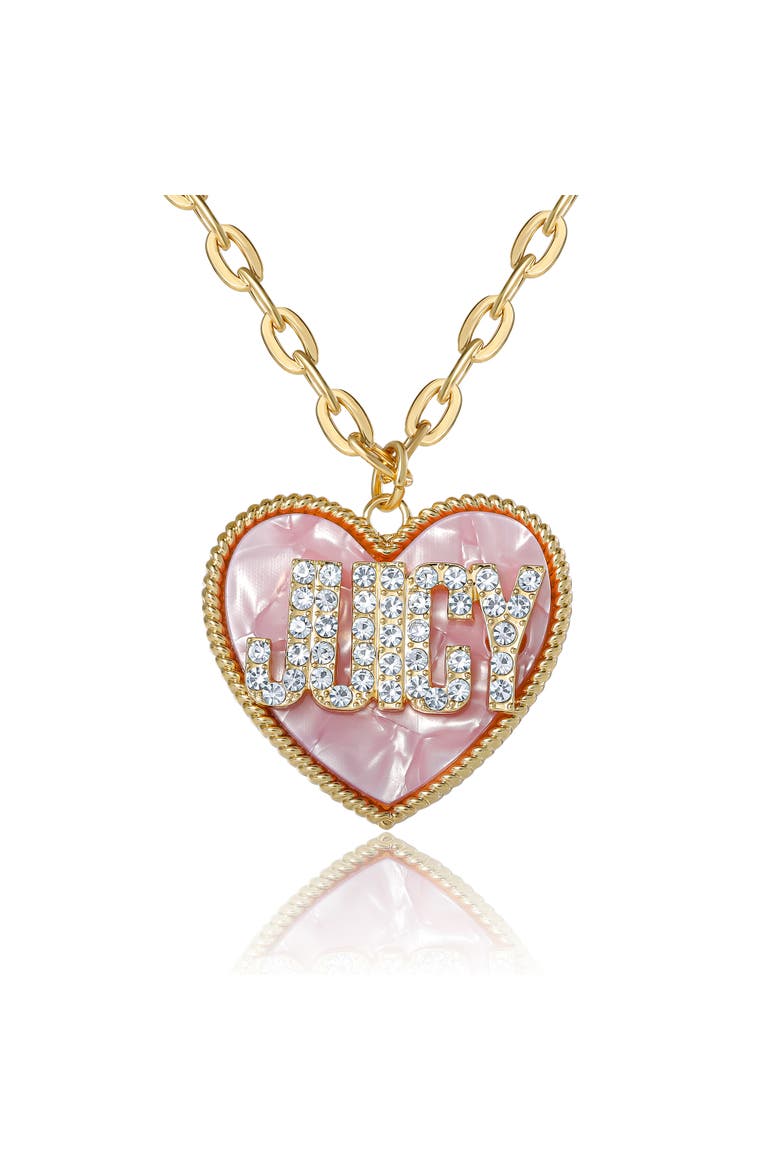 'JUICY' Heart Pendant Necklace, Gold-Tone with Pink Enamel, Main, color, Gold Tone, Pink