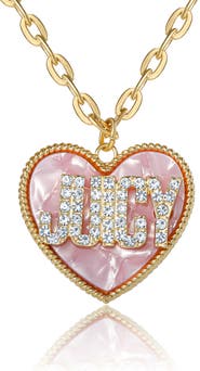 Juicy Couture 'JUICY' Heart Pendant Necklace, Gold-Tone with Pink Enamel