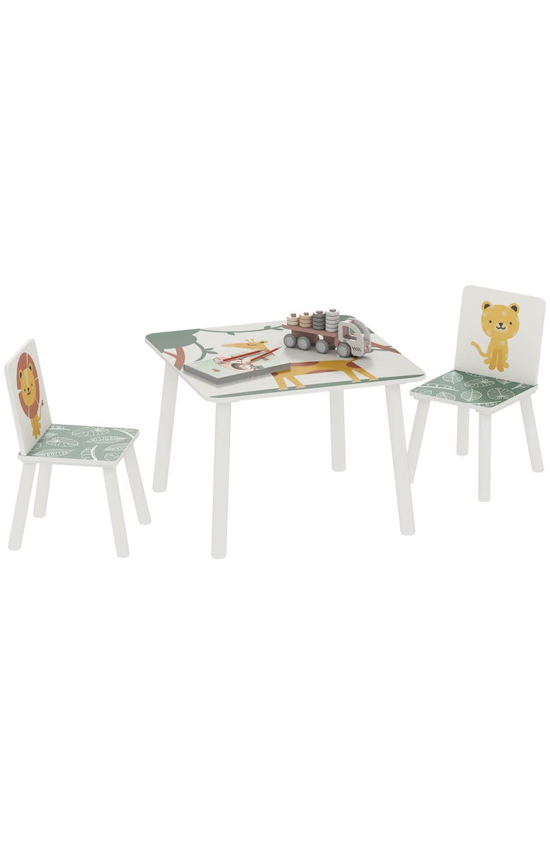Qaba 3-Piece Kids Table & Chairs Set, Bedroom/Nursery/Playroom, Main, color, Green