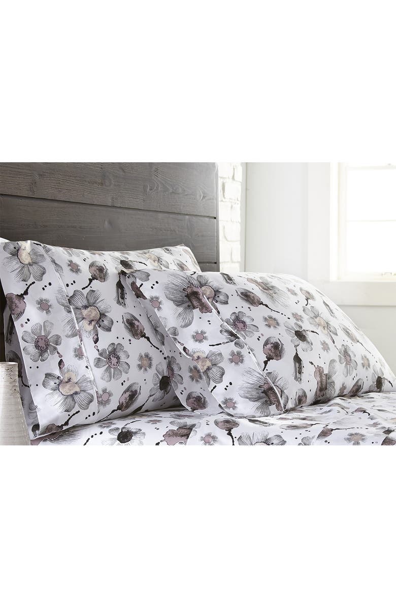 SOUTHSHORE FINE LINENS Premium Collection Extra Deep Pocket 300 Thread-Count 4-Piece Sheet Set, Alternate, color, Watercolor Symphony Grey