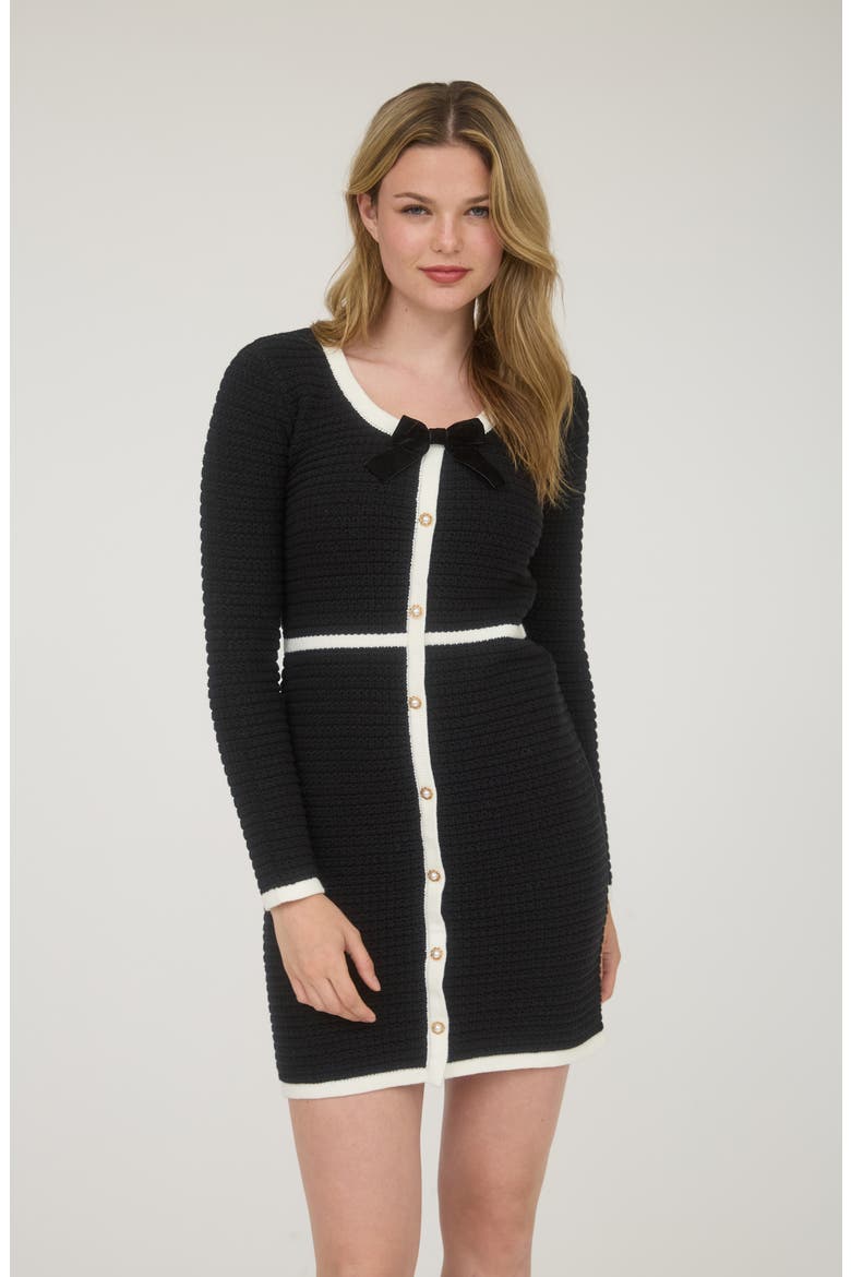 Bow Long Sleeve Sweater Dress, Alternate, color, BLACK