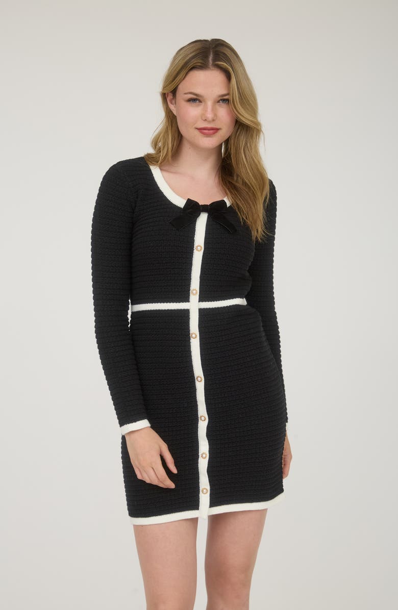 AUGUST SKY Bow Long Sleeve Sweater Dress, Alternate, color, Black