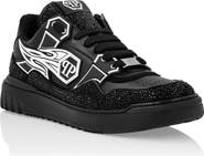 PHILIPP PLEIN Mix Leather Lo-Top Sneakers Strass Hexagon Men