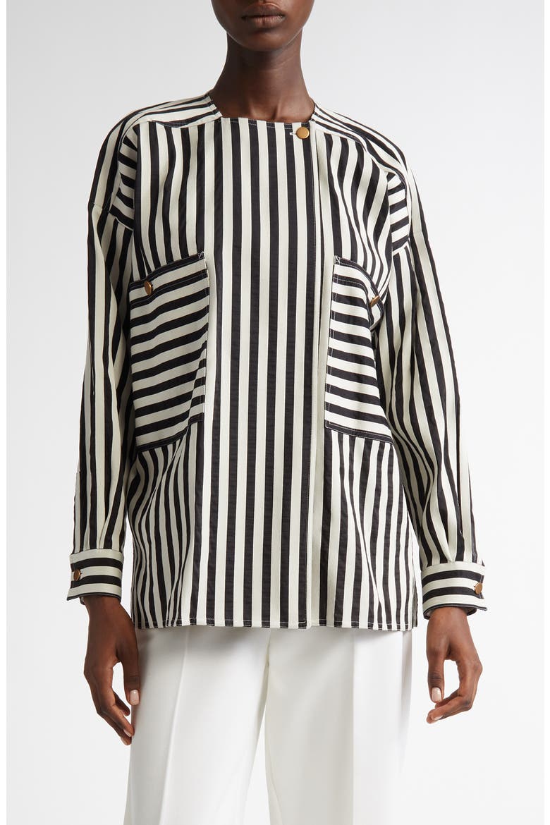 Paio Stripe Cotton & Silk Shirt, Main, color, WHITE/ BLACK