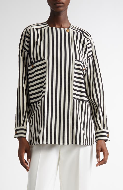 Max Mara Womens White Black Paio Striped Cotton And Silk-blend Shirt In White/black