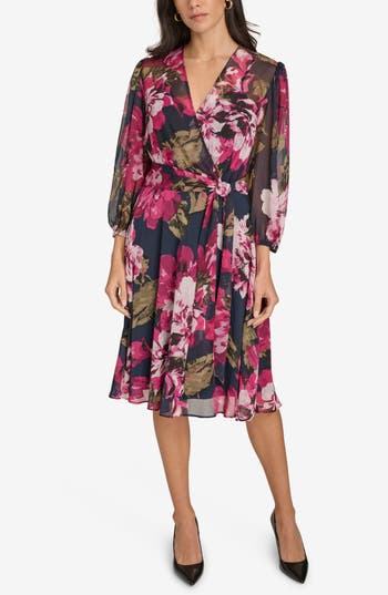 Calvin Klein Long Sleeve Faux Wrap Dress