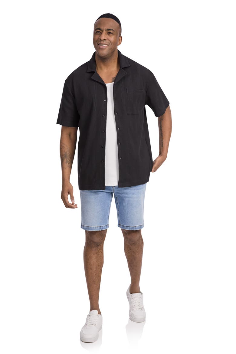 Weaver Relaxed Fit Textured Cotton Knit Button-Up Shirt, Alternate, color, BLACK