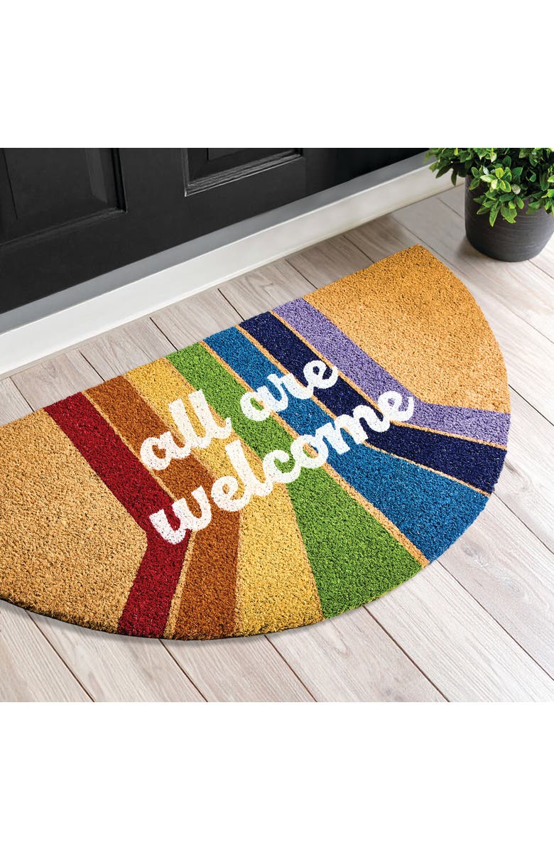 mDesign Half-Round Coir Welcome Doormat with Rainbow Design, Natural Fiber Indoor/Outdoor Entryway Mat, Natural/Multi, Alternate, color, 