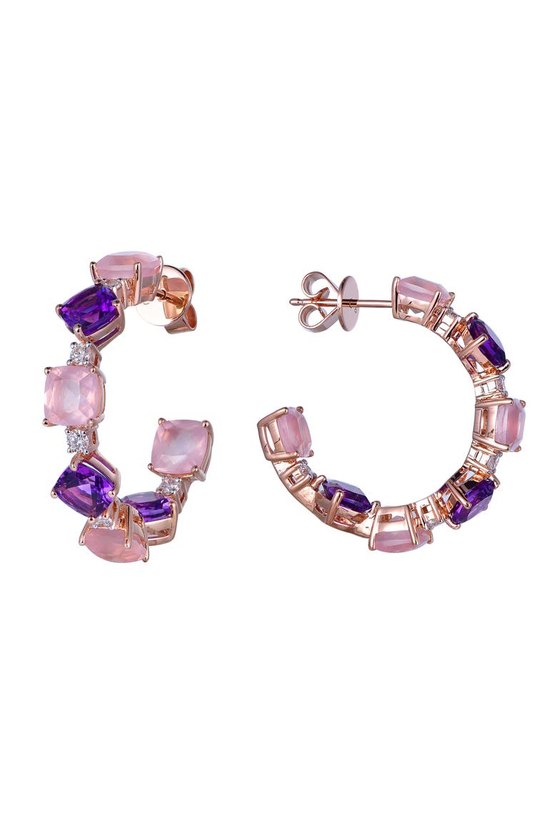 Rose Quartz & Amethyst Earrings with Diamonds, Alternate, color, Pink & Purple