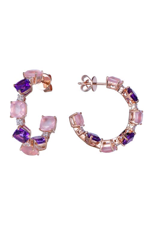 Kahn High Jewelry Rose Quartz & Amethyst Earrings With Diamonds In Pink & Purple