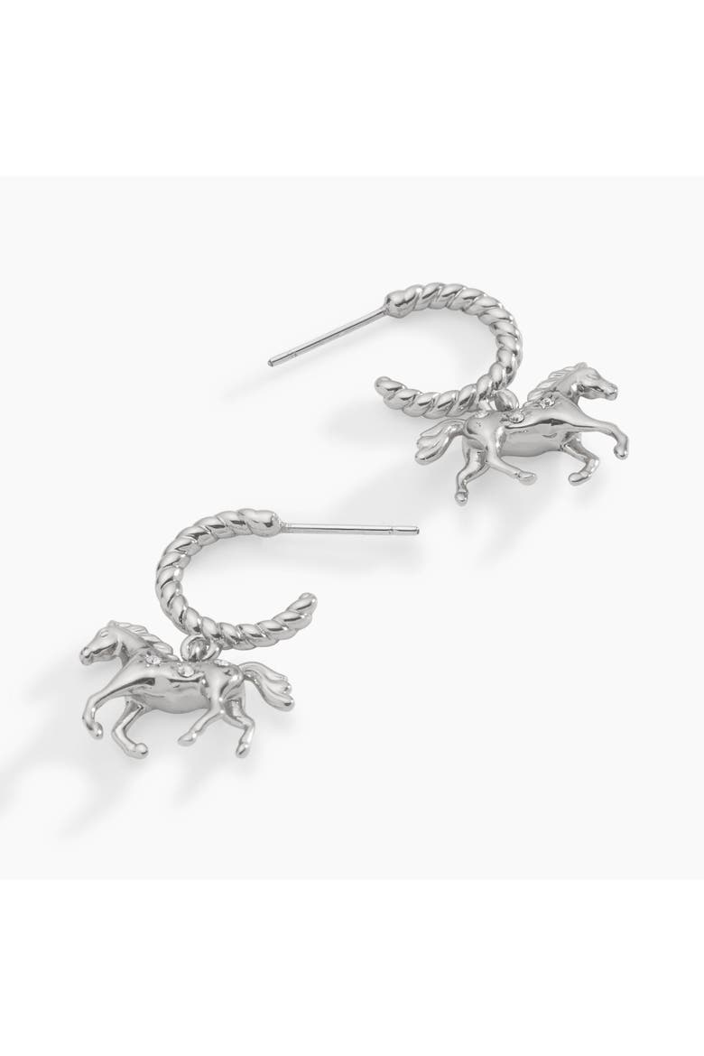Horse Huggie Hoop Earring, Alternate, color, Silver
