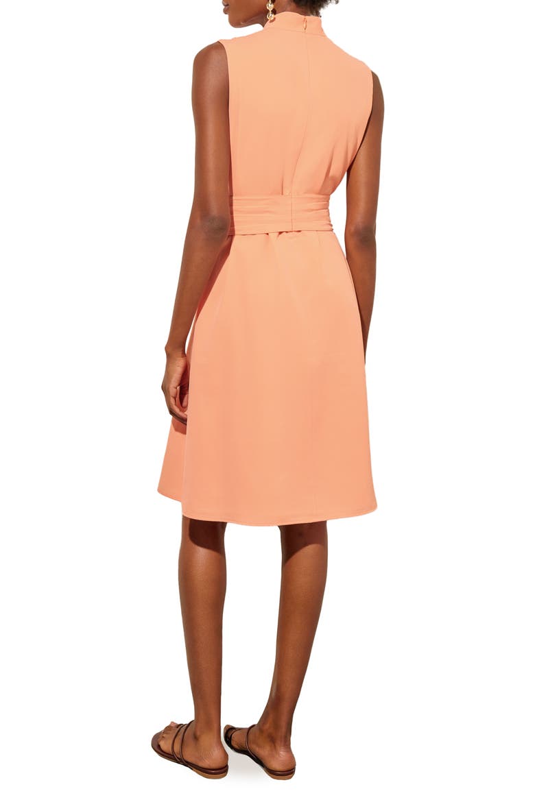 Sleeveless Tie Waist Crepe Dress, Alternate, color, CORAL SAND