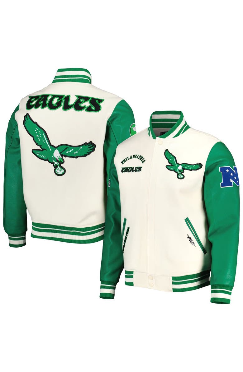 PRO STANDARD Men's Pro Standard Cream Philadelphia Eagles Retro Classic Varsity Full-Zip Jacket, Main, color, 