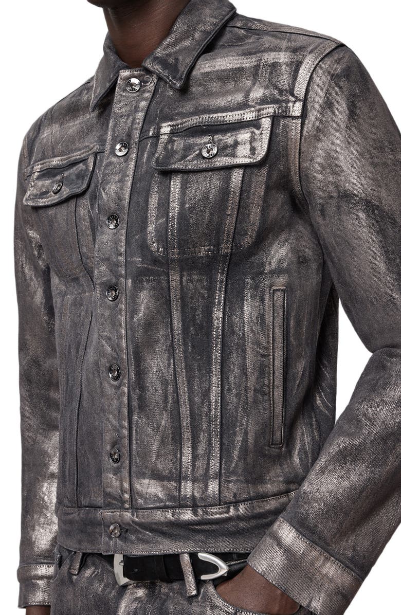 John Varvatos Anthony Foiled Denim Trucker Jacket, Alternate, color, Metal Grey