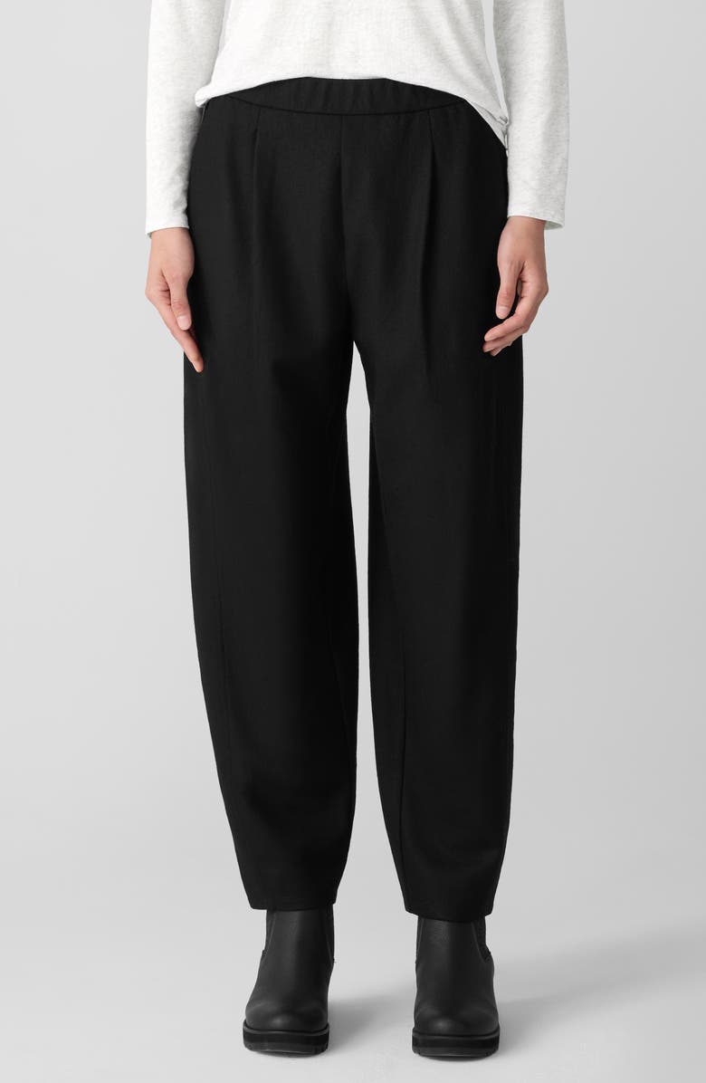 Eileen Fisher Pleated Wool Lantern Ankle Pants, Main, color, Black