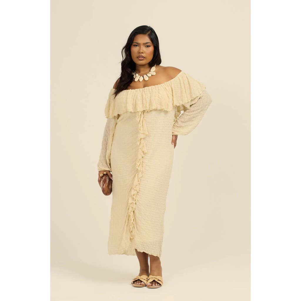 FASHION-SZN CURVE FASHION-SZN CURVE LONG SLEEVE RUFFLE BARDOT MIDI DRESS