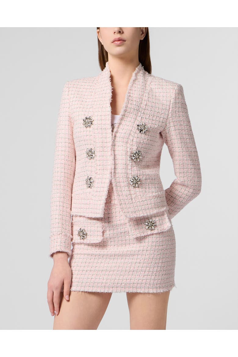 Tweed Jacket Crystals Women, Main, color, rose/pink