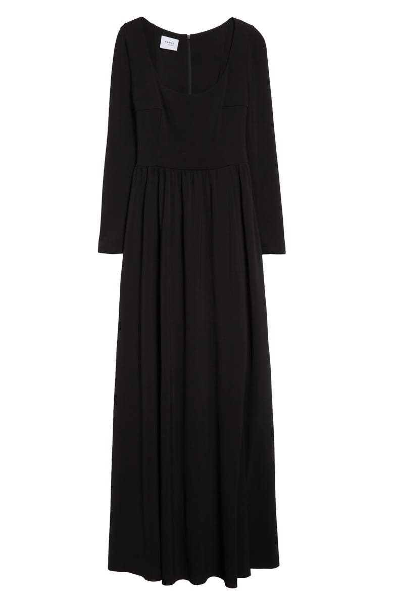 Akris punto Scoop Neck Long Sleeve Crepe Jersey Dress, Alternate, color, Black