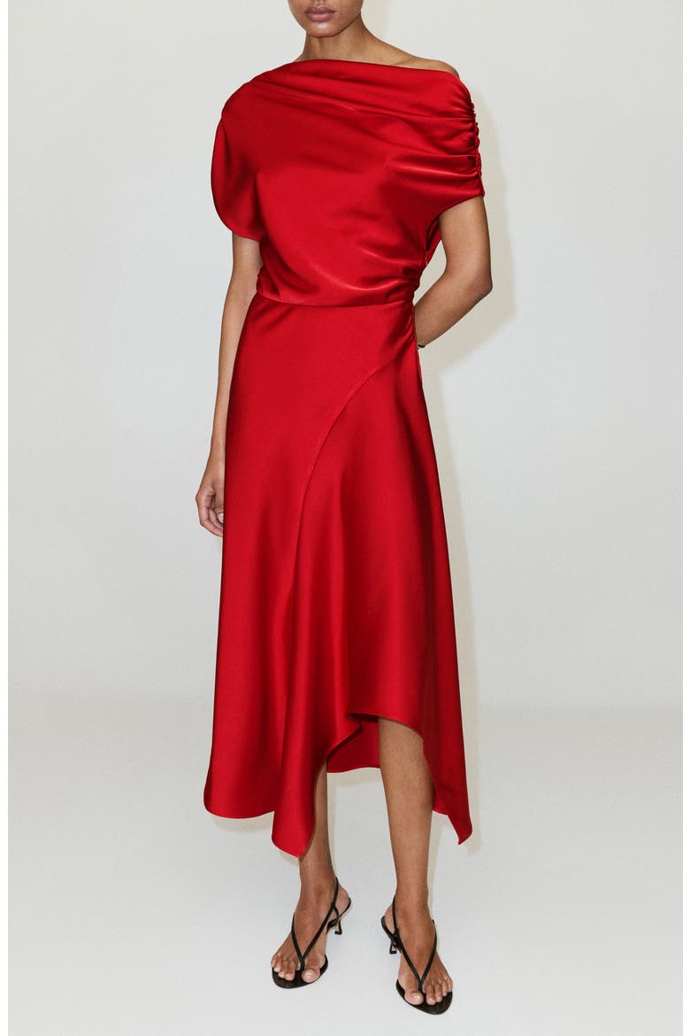 Asymmetrical Satin Dress, Main, color, RED