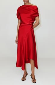 MANGO Asymmetrical Satin Dress