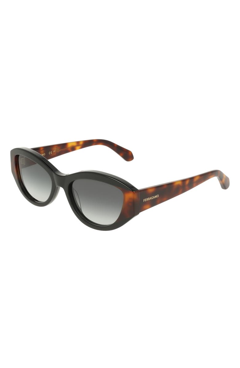 FERRAGAMO 55mm Oval Sunglasses, Alternate, color, Black/ Tortoise