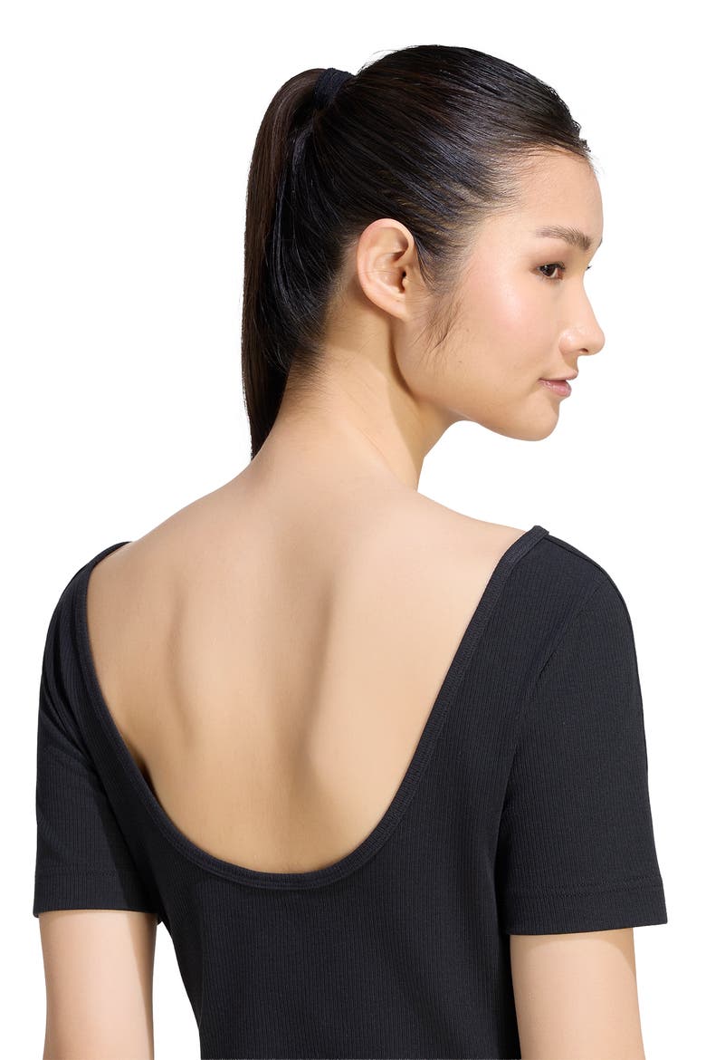 Rib Short Sleeve Midi Dress, Alternate, color, BLACK