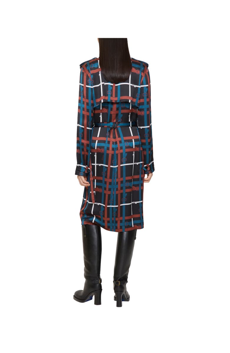 Burberry Belt Check Viscose Trench Dress, Alternate, color, Petrol Blue