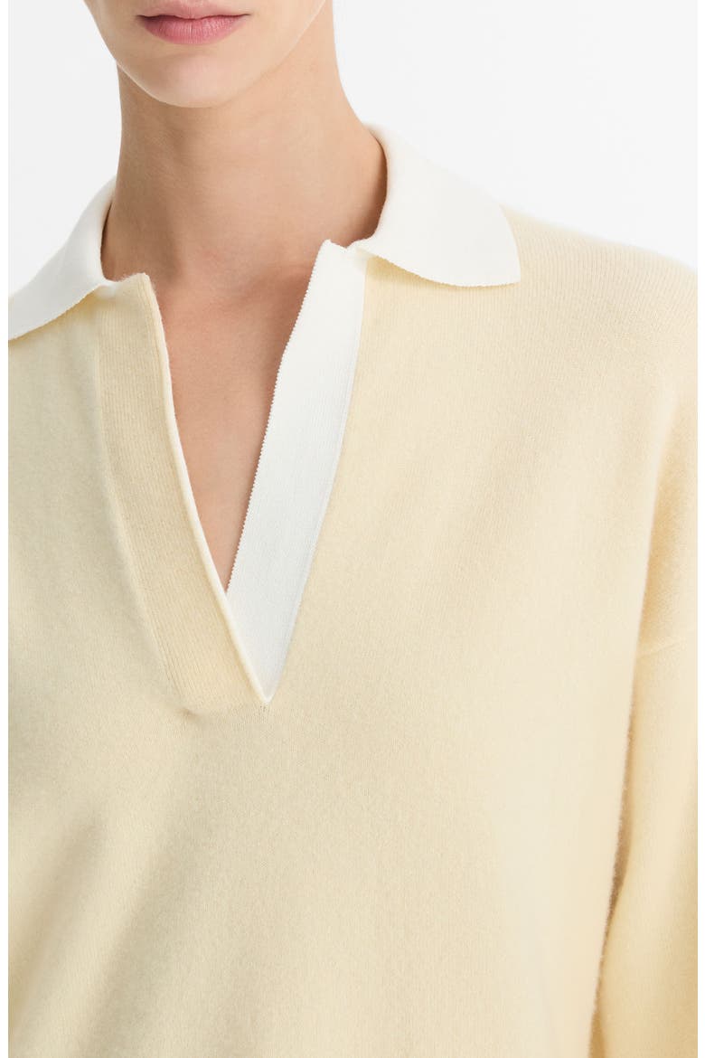 Wool & Cashmere Contrast Johnny Collar Sweater, Alternate, color, BUTTER/ OFF WHITE
